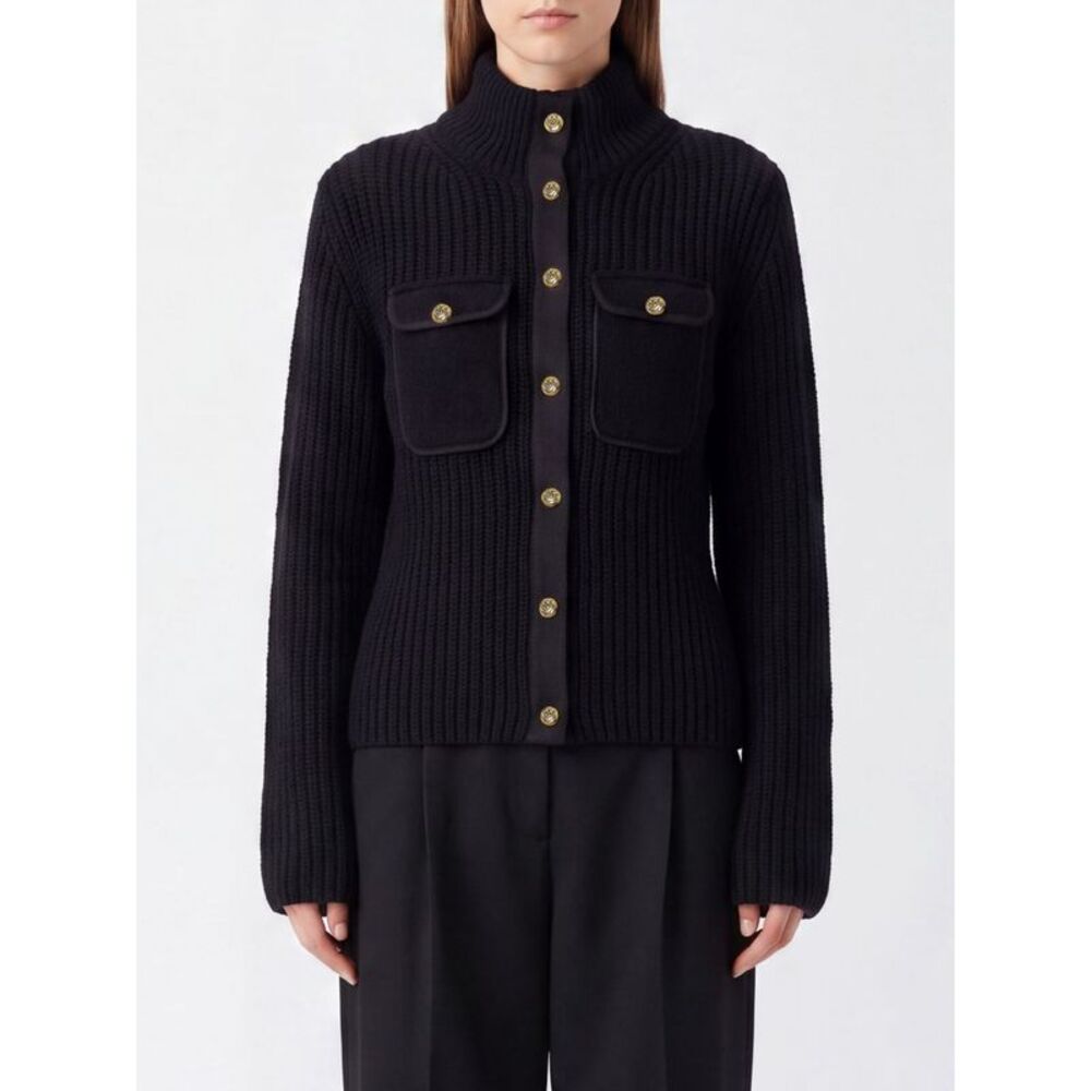 Pinko Women Pinko Slim Fit Ribbed High-Neck Cardigan In Wool And Alpaca